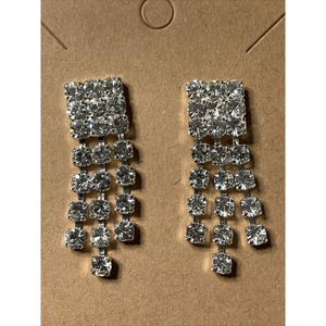 Rhinestone Drop Dangle Elegant Classic Stud 1.25" EARRINGS‎ Silver Tone
